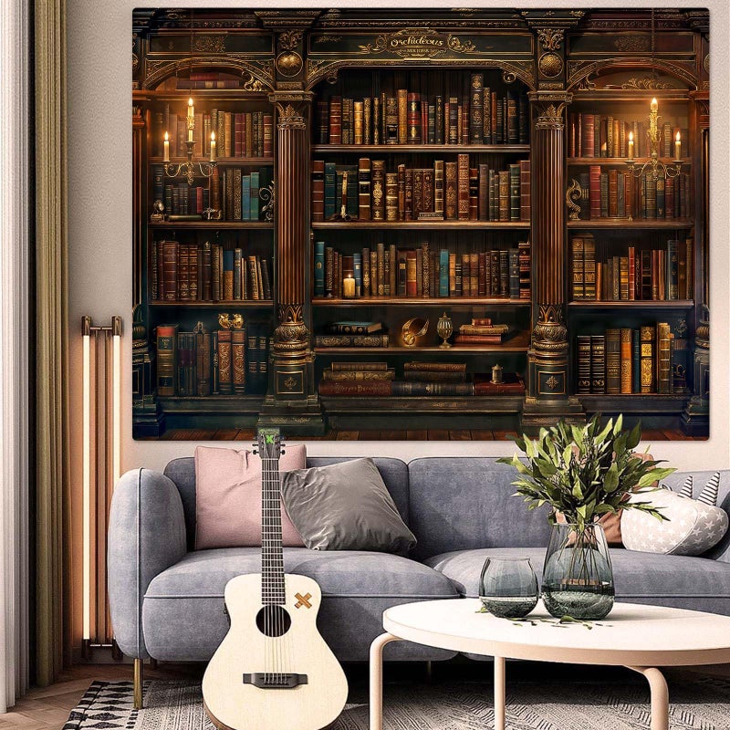 Accnicc Vintage Bookshelf Tapestry Medieval Art Book Tapestries Wall Hanging Gothic Dark Academia Retro Library Backdrop Tapestry for Bedroom Living Room Dorm Study Classroom 90Ã— 68 inch - Image 3