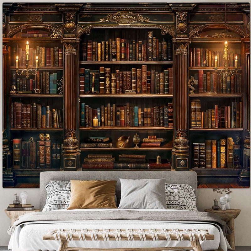 Accnicc Vintage Bookshelf Tapestry Medieval Art Book Tapestries Wall Hanging Gothic Dark Academia Retro Library Backdrop Tapestry for Bedroom Living Room Dorm Study Classroom 90Ã— 68 inch - Image 4