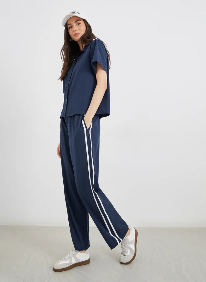 تايك تو Take Two Women Side Stripe Shirt and Wide Leg Pants Co-Ords
