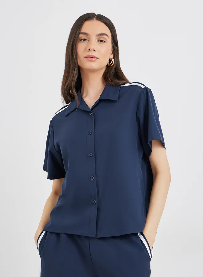 تايك تو Take Two Women Side Stripe Shirt and Wide Leg Pants Co-Ords