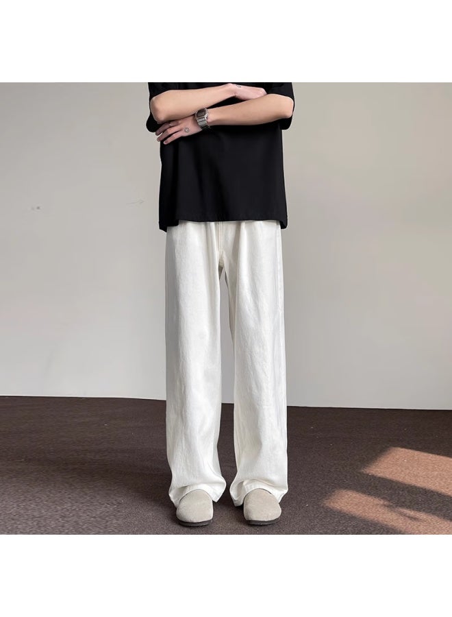 Izexx Pure Cotton Jeans For Men, Autumn High-end Wide-leg Trousers, Casual Versatile Straight-leg Pants, Iz58 White 3XL - Image 3