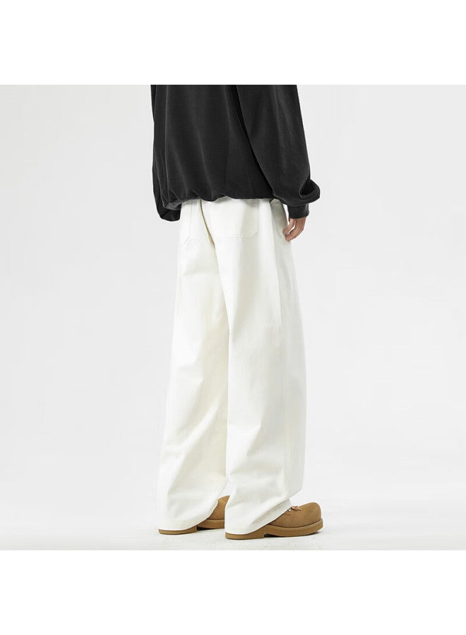Izexx Pure Cotton Jeans For Men, Autumn High-end Wide-leg Trousers, Casual Versatile Straight-leg Pants, Iz58 White 3XL - Image 4