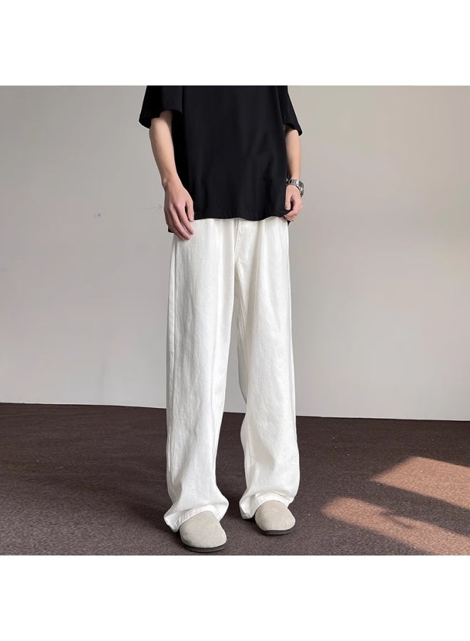 Izexx Pure Cotton Jeans For Men, Autumn High-end Wide-leg Trousers, Casual Versatile Straight-leg Pants, Iz58 White 3XL - Image 2