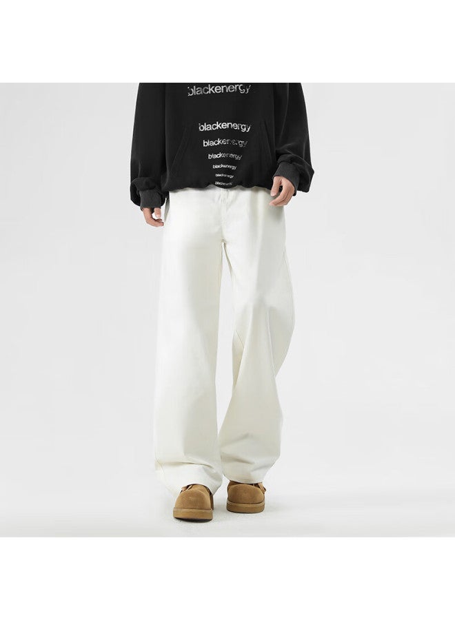 Izexx Pure Cotton Jeans For Men, Autumn High-end Wide-leg Trousers, Casual Versatile Straight-leg Pants, Iz58 White 3XL - Image 5