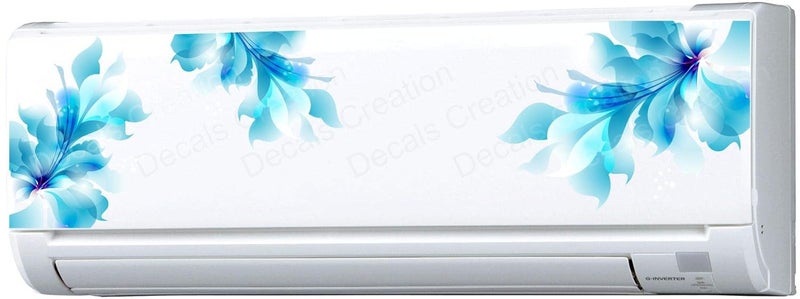 AC Sticker Fridge Sticker Wall Sticker Split Ac Stickers Blue Flower Air Conditioner Sticker Standard Size