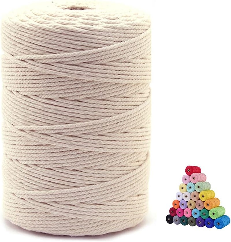 FLIPPED 100% Natural Macrame Cord,3mm x328 Yards Macrame Cords Colored Macrame Cotton Rope Craft Cord for DIY Crafts Knitting Plant Hangers Christmas Wedding Decor (Beige/Natural Color, 3mm328yards) - Image 1