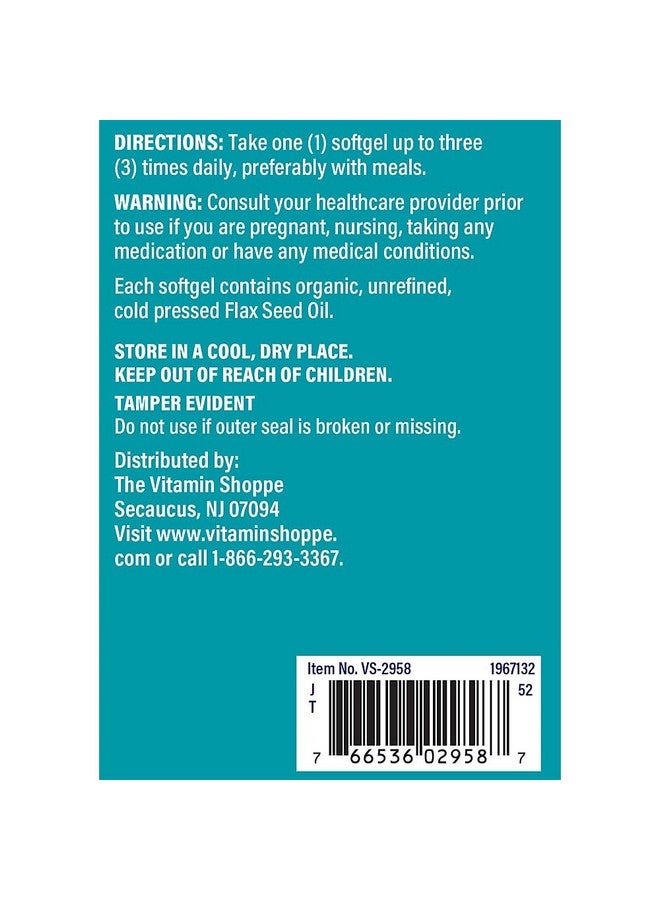 The Vitamin Shoppe Certified Organic Flax Seed Oil 1,000MG, Essential Fatty Acid That Supports Cardiovascular Health, Unrefined & Pesticide Free, Cold Pressed Flax Seed Oil (240 Softgels) - Image 5