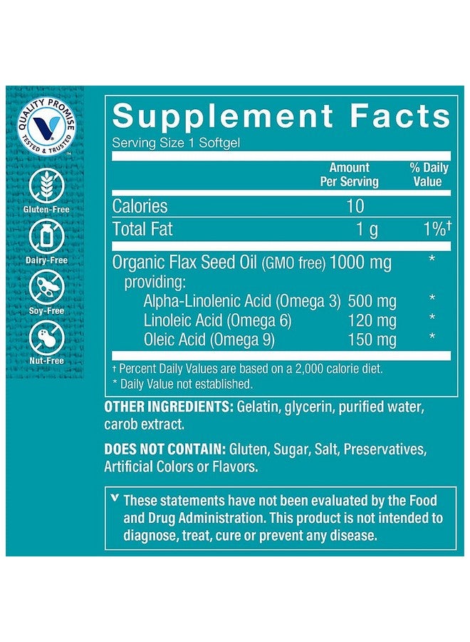 The Vitamin Shoppe Certified Organic Flax Seed Oil 1,000MG, Essential Fatty Acid That Supports Cardiovascular Health, Unrefined & Pesticide Free, Cold Pressed Flax Seed Oil (240 Softgels) - Image 4