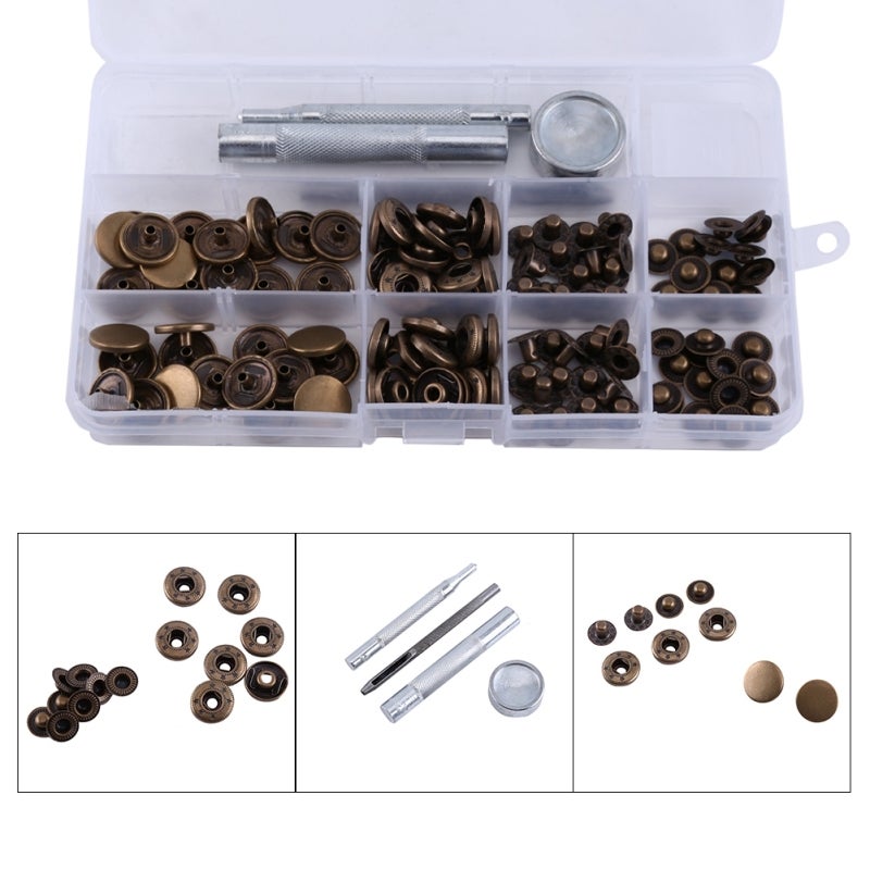 Snap Fasteners 15 Mm Antique Brass Durable Metal Snap Fastener Kit - Practical Snap Button for Leather Craft Clothing Handbags DIY Projects - Image 2