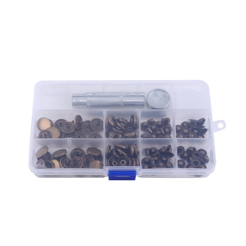 Snap Fasteners 15 Mm Antique Brass Durable Metal Snap Fastener Kit - Practical Snap Button for Leather Craft Clothing Handbags DIY Projects - Image 1