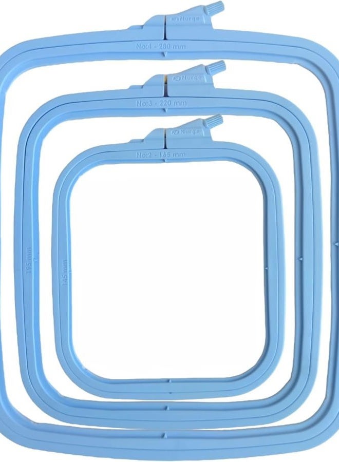 Nurge Blue 3 Pcs Set Plastic Square Embroidery Hoop, Cross Stitch Hoops, Punch Needle Hoop (3 Pcs) - Image 2