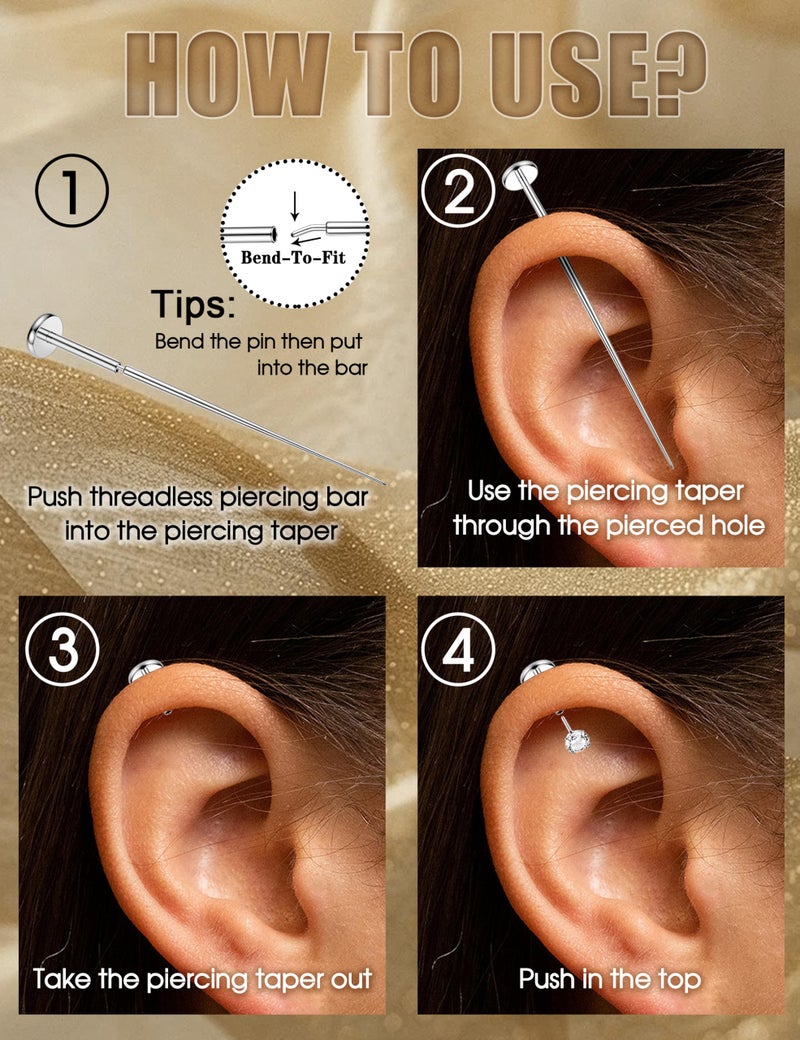 Florideco 20G Threadless Flat Back Earrings Hypoallergenic Push in Stud Earrings Silver Plated 316L Surgical Steel Stud Hoop Earring Sets Cartilage Helix Conch Tragus Nose Piercing Jewelry - Image 5