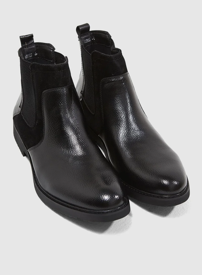 Robert Wood Faux Suede and Leather Chelsea Boots