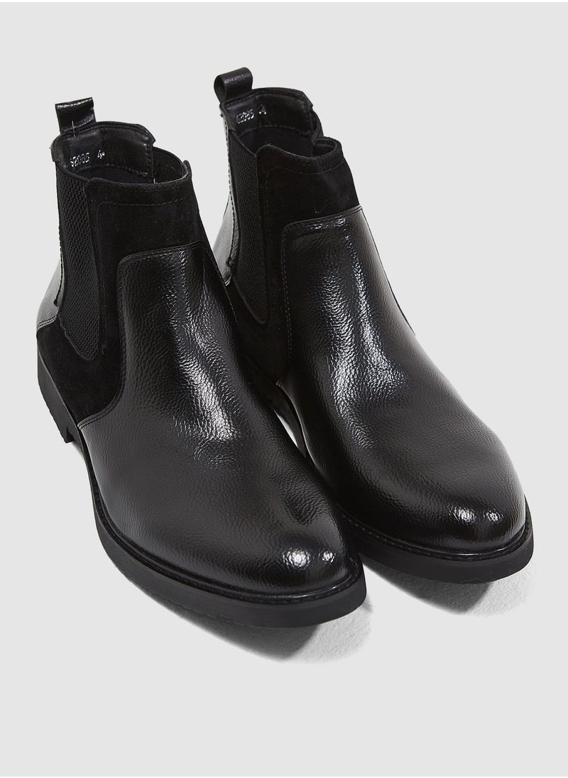 Faux Suede and Leather Chelsea Boots