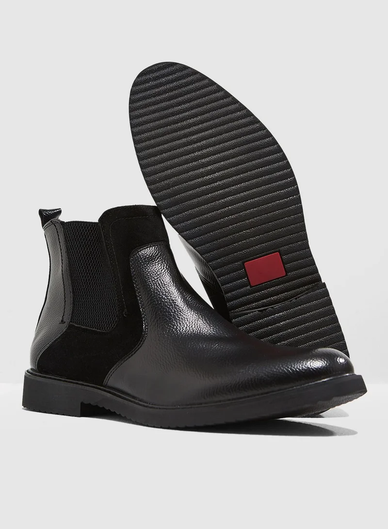 Robert Wood Faux Suede and Leather Chelsea Boots