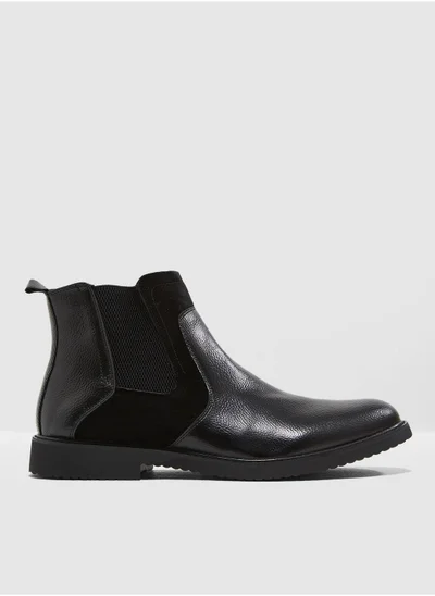 Robert Wood Faux Suede and Leather Chelsea Boots