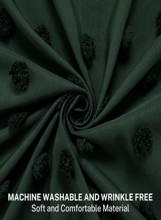 Siiluminisoy Boho Farmhouse Dark Green Shower Curtain Woven Fabric Shower Curtain, 72 x 72 Tufted Pleat Floral Puffs Textured Modern Farmhouse Minimalist Hunter Green Shower Curtain Set with Hooks for Bathroom - Image 2