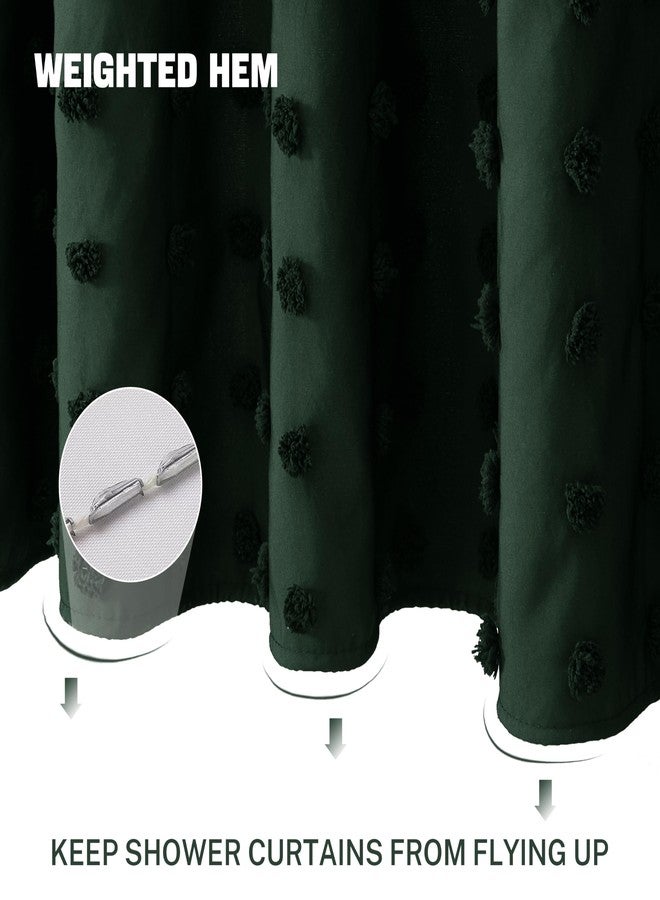 Siiluminisoy Boho Farmhouse Dark Green Shower Curtain Woven Fabric Shower Curtain, 72 x 72 Tufted Pleat Floral Puffs Textured Modern Farmhouse Minimalist Hunter Green Shower Curtain Set with Hooks for Bathroom - Image 3