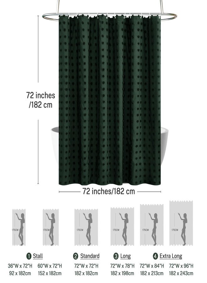 Siiluminisoy Boho Farmhouse Dark Green Shower Curtain Woven Fabric Shower Curtain, 72 x 72 Tufted Pleat Floral Puffs Textured Modern Farmhouse Minimalist Hunter Green Shower Curtain Set with Hooks for Bathroom - Image 5