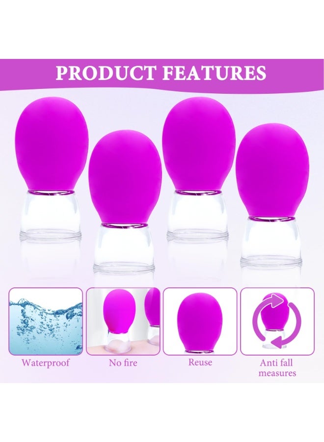 أوشيما 4PCS كوب الوجه ، كوب نظارات السيليكون مجموعة ، كوب مجموعة مع كرة امتصاص السيليكون ، كوب الامتصاص القوي الوجه ، كوب التصميم القابل للإزالة لجميع أجزاء الجسم (الورد الأحمر) - Image 4