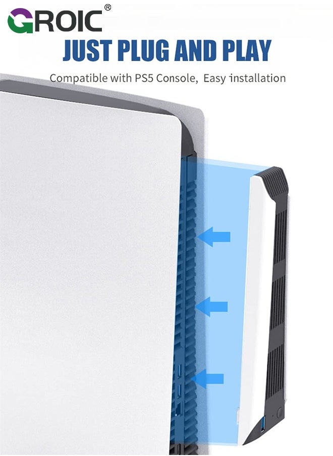 GROIC - مبرد أبيض لجهاز PS5، مروحة تبريد محسنة وصديقة للصوت، 3 مداخل USB 3.0 ملحقات متوافقة مع بلاي ستيشن 5 إصدار رقمي/وحدة تحكم Ultra HD - Image 1