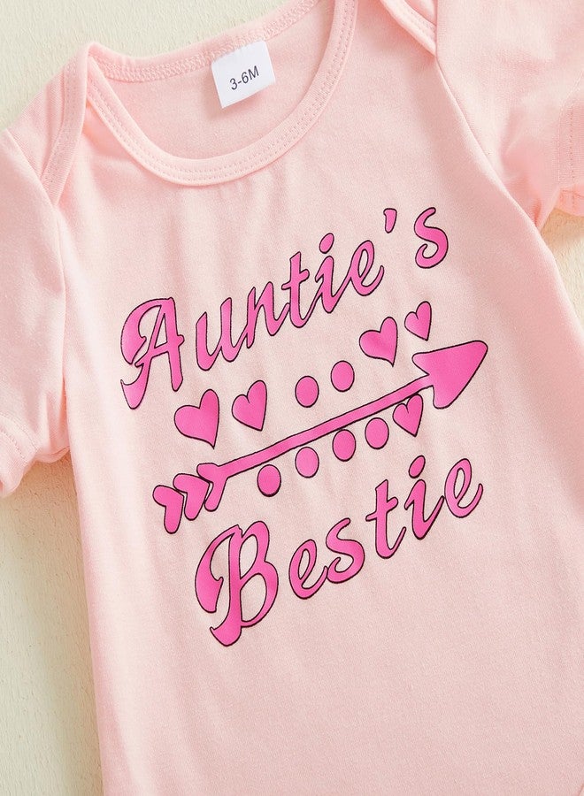 طقم ملابس ربيعي مكون من 3 قطع من Aunties Besties Baby Girl، يتضمن رومبير بأكمام قصيرة مطبوع عليه حروف، وبنطال واسع، وعصابة رأس (وردي، 6-9 أشهر). - Image 5