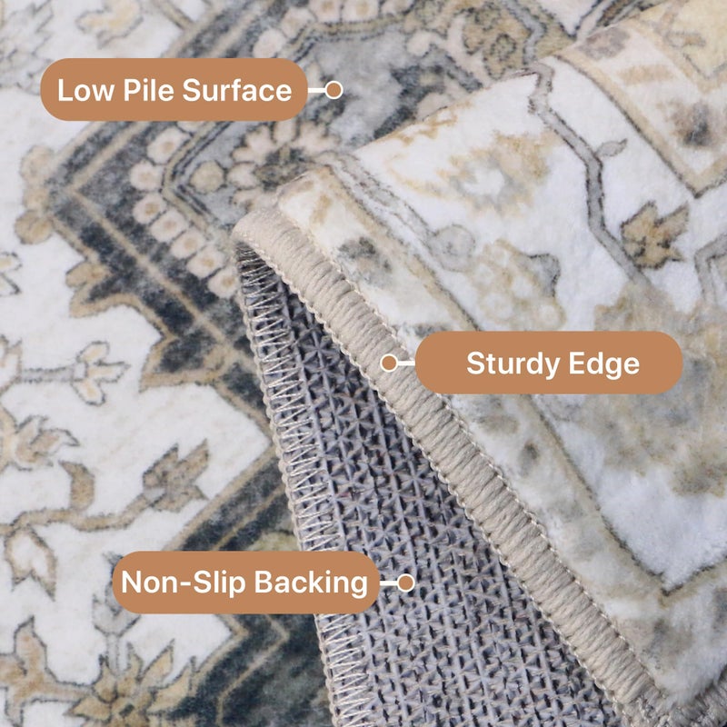 GENIMO 5x7 Area Rugs for Living Room, Machine Washable Non Slip Vintage Rugs, Low Pile Lightweight Chenille Print Rug for Bedroom, Dining Room, Home Office, Heathered Grey - Image 5