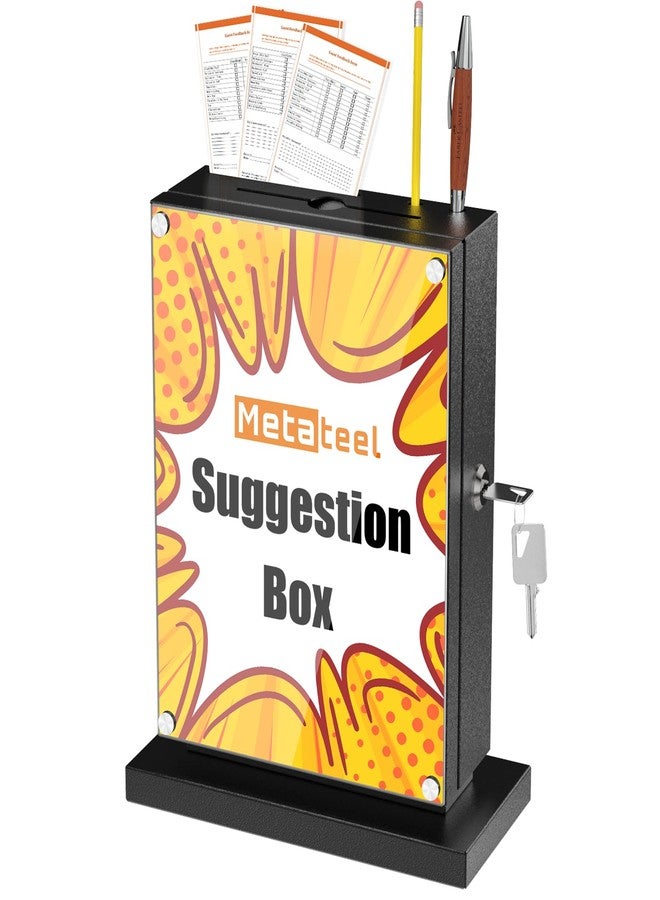 Metateel Suggestion Box with Slot and Lock-Wall Mount Option, Metal Ballot Box with Acrylic Panel for Voting, Black Donation Case with Key Drop Slot and Safe Lock for Fundraising, Hotel and Office Use - Image 1