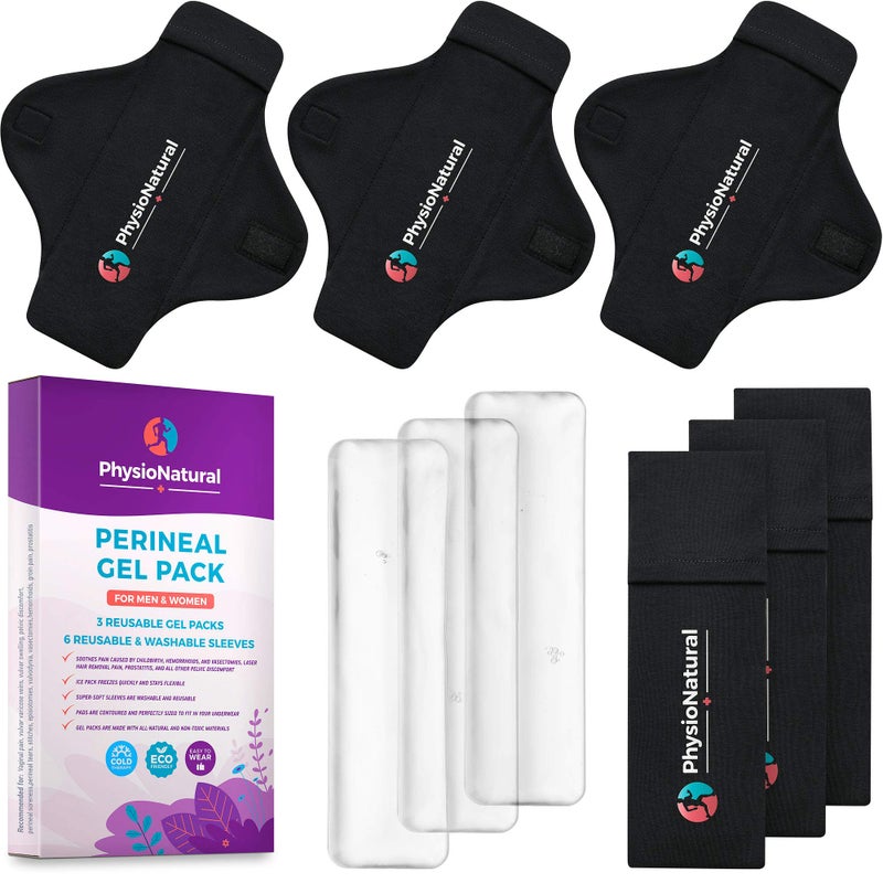 PhysioNatural Reusable Perineal Ice Packs with Washable Sleeves â€“ for Hemorrhoids, Postpartum Vaginal Pain, and Groin Discomfort - Image 1