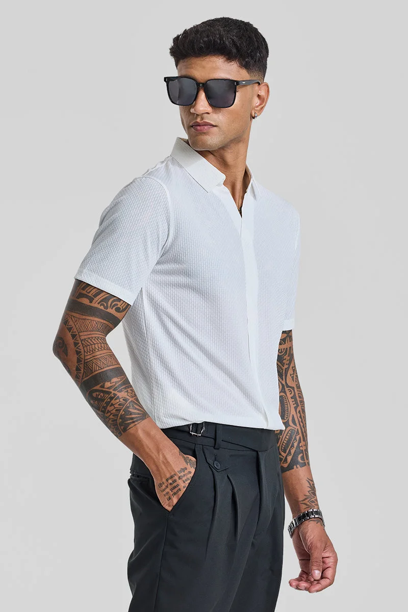 SNITCH White Textured Half Sleeve Slim Fit Casual T-Shirt