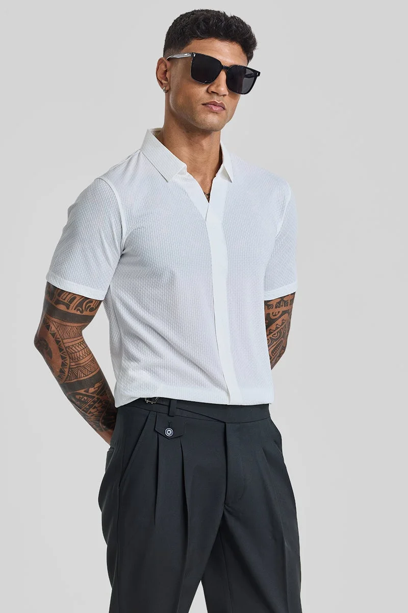 سنيتش White Textured Half Sleeve Slim Fit Casual T-Shirt