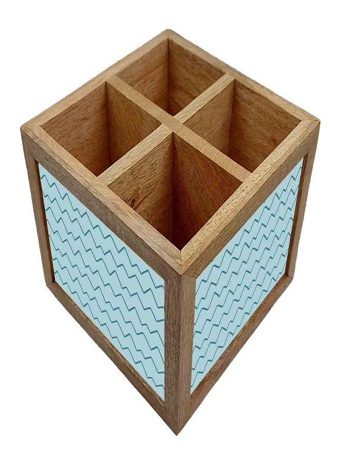 Nutcase Wooden Cutlery Stand Holder Silverware Caddy Spoons Forks Knives Organizer for Dining Table & Kitchen -Made in India-Spoons NOT Included - Blue Wave Lines - Image 3
