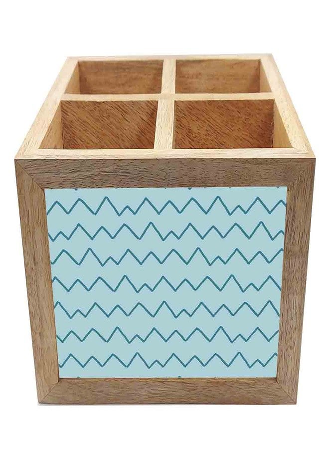 Nutcase Wooden Cutlery Stand Holder Silverware Caddy Spoons Forks Knives Organizer for Dining Table & Kitchen -Made in India-Spoons NOT Included - Blue Wave Lines - Image 4