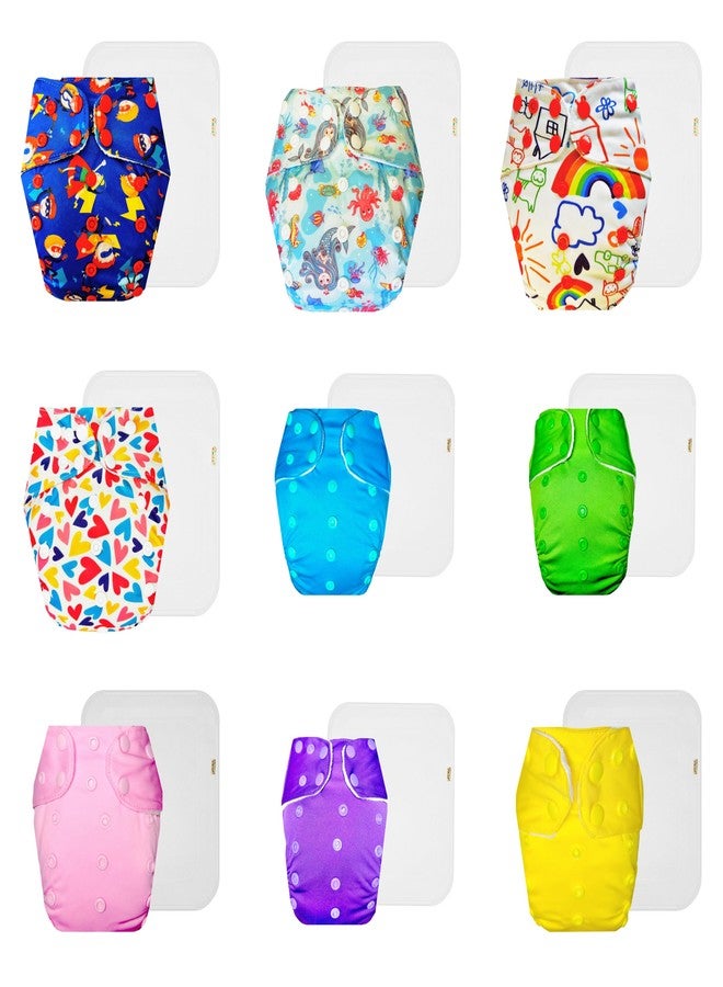 Dumbledo Premium Cloth Diaper with Cotton Insert (Pack of 9) | Dry Feel and Comfortable | 6-Layer Absorbent Pad | Quick Dry | Worry-Free Diapering | 3 Months - 3 Years | Unisex Baby - Image 1
