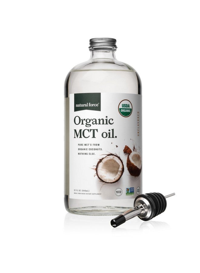 Natural Force Organic MCT Oil - Pure Glass Bottle - Made from 100% Cold Pressed Virgin Coconut Oil + Certified Keto, Paleo, Kosher, Vegan & Non-GMO - Lab Tested for Quality and Purity - 32 Ounce