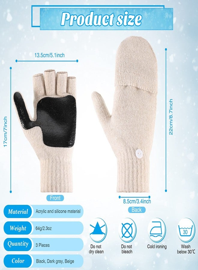 JaGely Winter Knitted Convertible Fingerless Gloves,3 Pairs Convertible Fingerless Mittens Knit Flip Gloves Warm Men Women for Cold Weather - Image 2