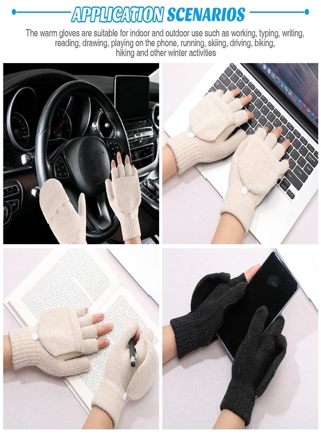 JaGely Winter Knitted Convertible Fingerless Gloves,3 Pairs Convertible Fingerless Mittens Knit Flip Gloves Warm Men Women for Cold Weather - Image 5