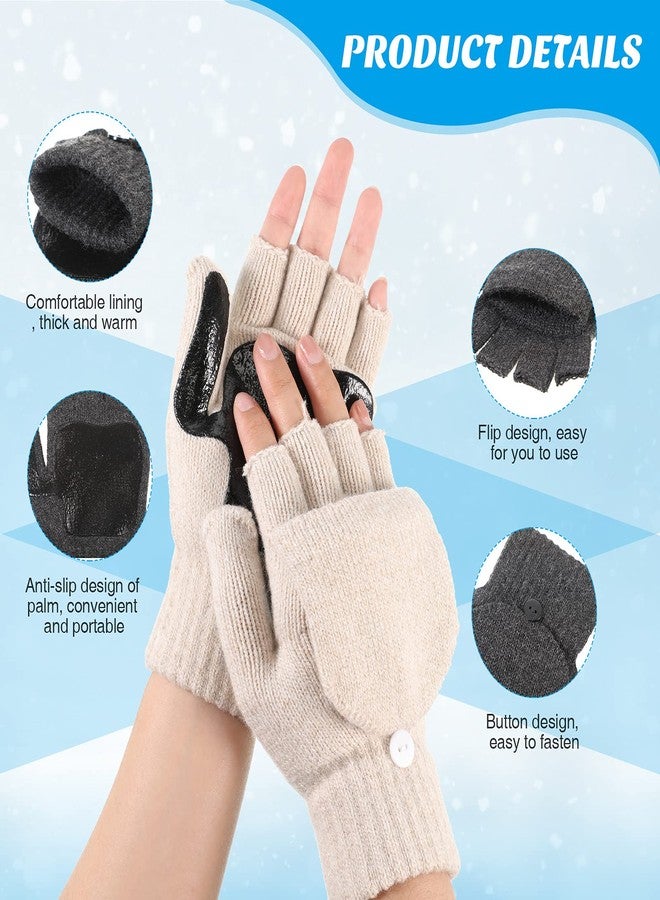 JaGely Winter Knitted Convertible Fingerless Gloves,3 Pairs Convertible Fingerless Mittens Knit Flip Gloves Warm Men Women for Cold Weather - Image 4