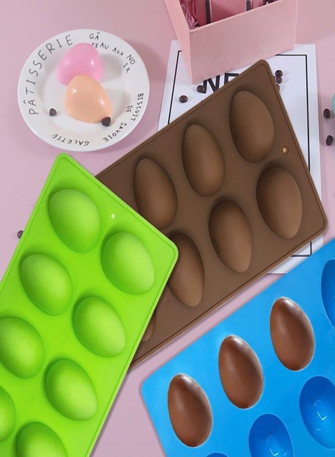 SENHAI 4 Psc Egg Chocolate Silicone Molds, SENHAI 8-Hole Egg-Shaped Chocolate Baking Mold for Decorating DIY Cakes, Chocolates, Pastries, Muffins, Bread, Ice Cubes, Soap - Pink, Blue, Brown, Green - Image 4