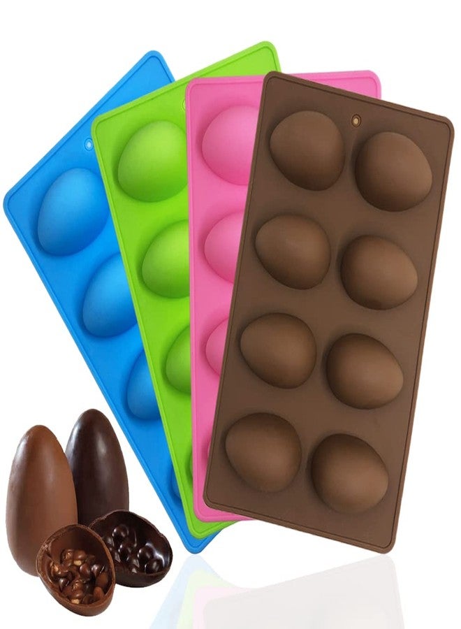 SENHAI 4 Psc Egg Chocolate Silicone Molds, SENHAI 8-Hole Egg-Shaped Chocolate Baking Mold for Decorating DIY Cakes, Chocolates, Pastries, Muffins, Bread, Ice Cubes, Soap - Pink, Blue, Brown, Green - Image 1