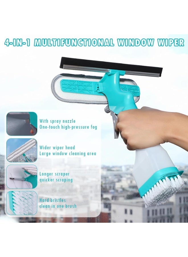 يلا بيك أداة تنظيف نوافذ 4 في 1، عدة تنظيف نوافذ وزجاج شاملة مع زجاجة رش، مكشطة، فرشاة ووسادة من الألياف الدقيقة للحمام والمطبخ والسيارة والمنزل، أزرق - Image 3