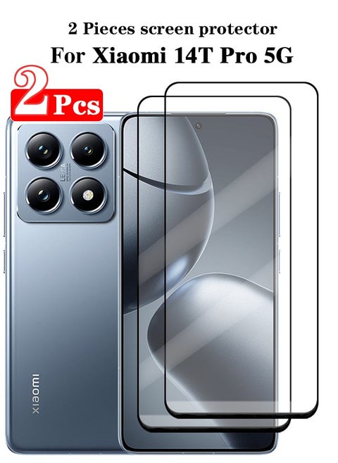 2 Pieces Full Cover Glass Screen Protector For Xiaomi 14T Pro 5G Black/Clear and Screen Protector Accessories