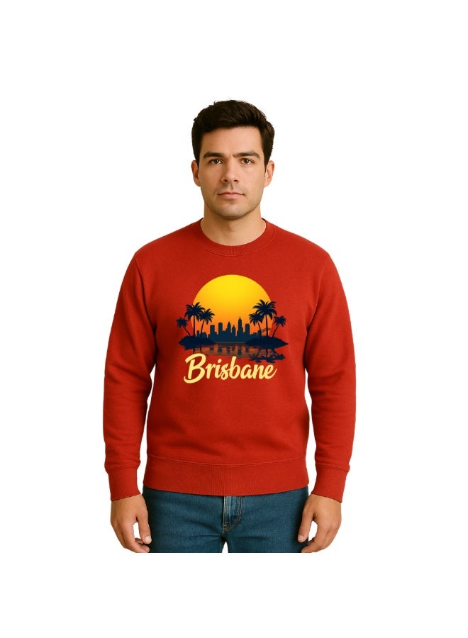PRINTSHOP4ME Australia Men’s Sweatshirt–Red Cotton Full Sleeve With Brisbane Sunset Print–Comfortable & Stylish For Travel,Outdoor&Casual Wear  - Image 1