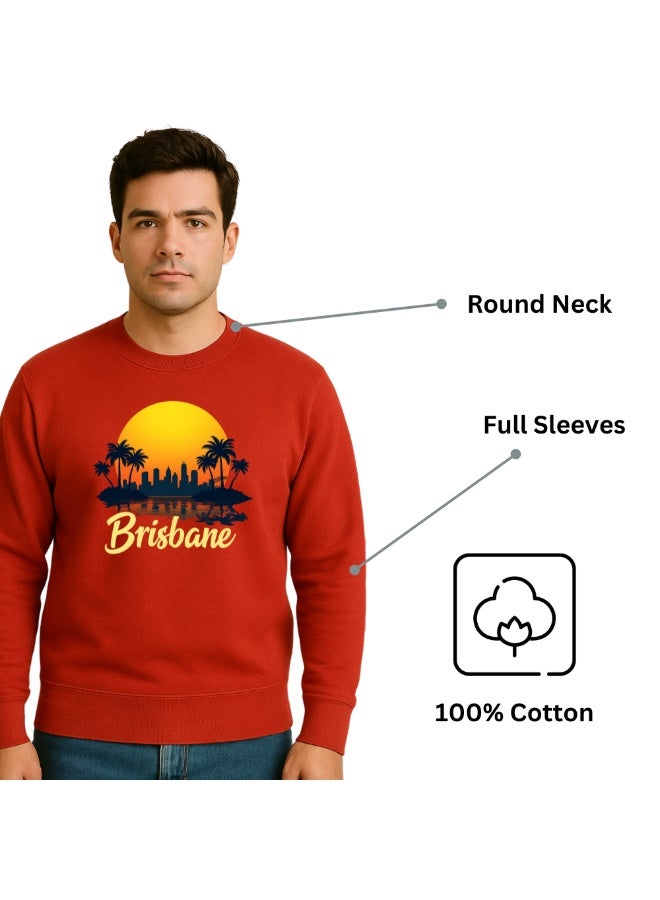 PRINTSHOP4ME Australia Men’s Sweatshirt–Red Cotton Full Sleeve With Brisbane Sunset Print–Comfortable & Stylish For Travel,Outdoor&Casual Wear  - Image 5