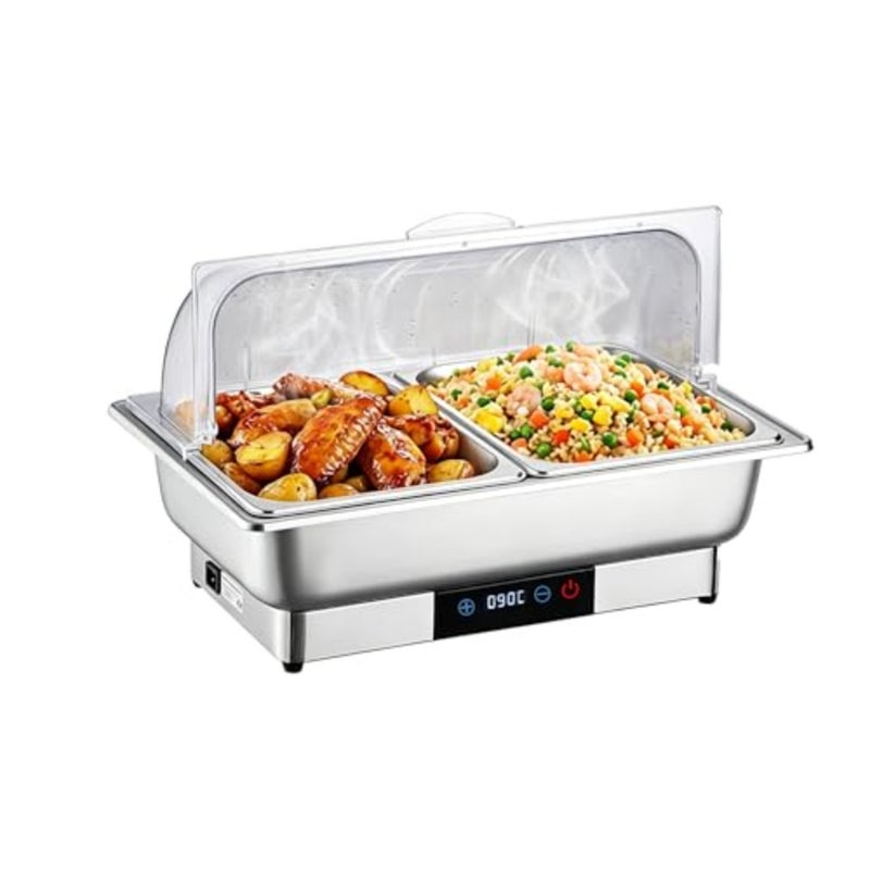 SOUNDCOUS Electric Chafing Dish Buffet Server Set, 20°C~90°C double-compartment food tray with temperature control, roll-top food warmer, suitable - Image 1