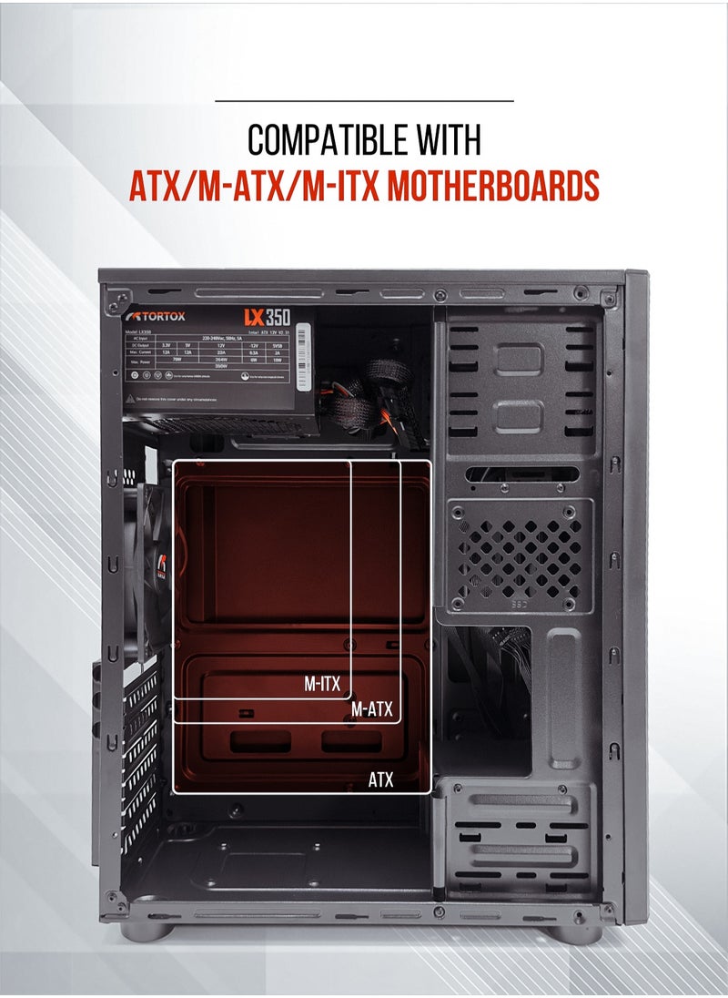 Tortox - Tortox Zion ATX, ITX, M-ATX Gaming  PC Case or Office PC Case, Pre-installed 350W Power Supply and 120mm Fan*1, Metal Computer Case, HDD, SSD, 7 Expansion Slots, Ideal for Office & Gaming use - Image 1
