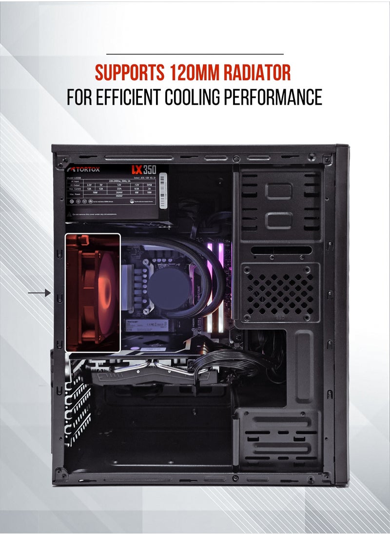 Tortox - Tortox Zion ATX, ITX, M-ATX Gaming  PC Case or Office PC Case, Pre-installed 350W Power Supply and 120mm Fan*1, Metal Computer Case, HDD, SSD, 7 Expansion Slots, Ideal for Office & Gaming use - Image 1