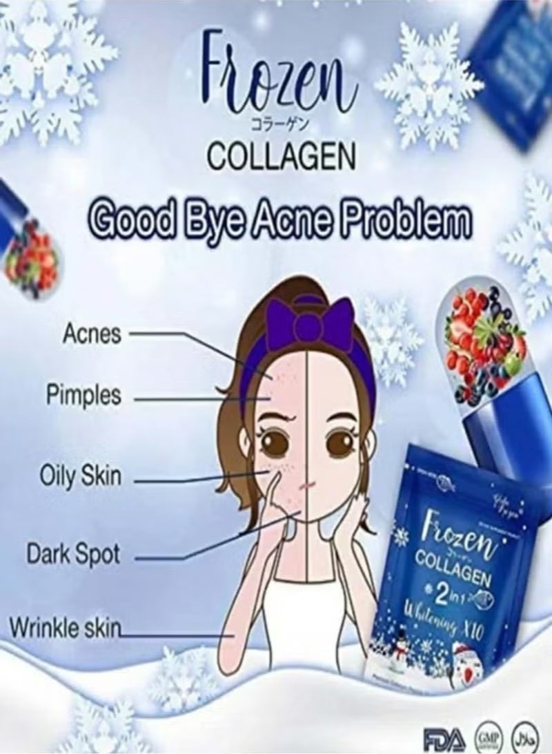 Frozen Collagen 2 In 1 Whitening 10X Premium Collagen Peptide 9000 Mg And Lglutathione 3000 Mg 60 Capsule