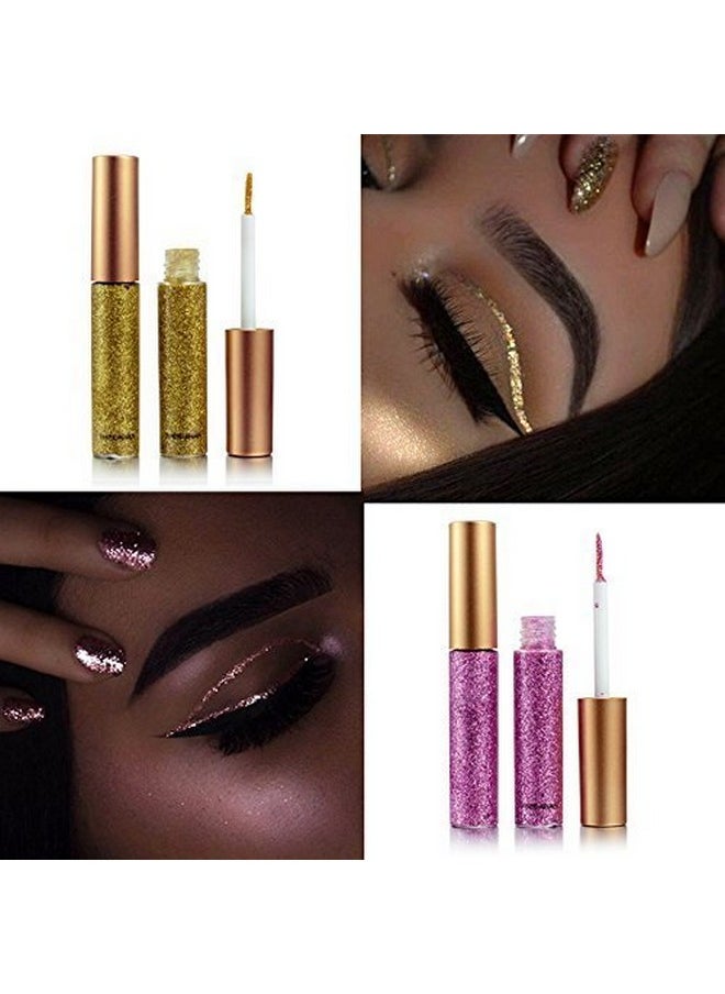 Bestland 10 Colors Liquid Glitter Eyeliner Metallic Shimmer Glitter Eyeshadow Pigment Eyebrown Shimmer Waterproof Face Lips Art for Party Festival Makeup  - Image 5