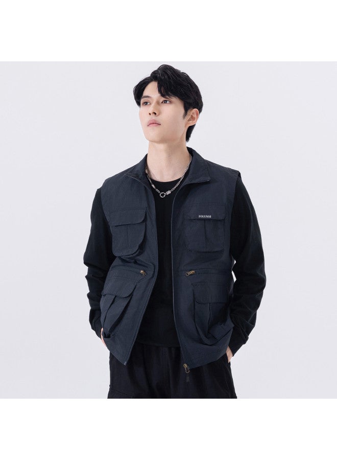 FOLUNSI stand Collar Vest Men's Workwear Jacket Spring/fall New Fashion Casual Sleeveless Waistcoat - Image 4